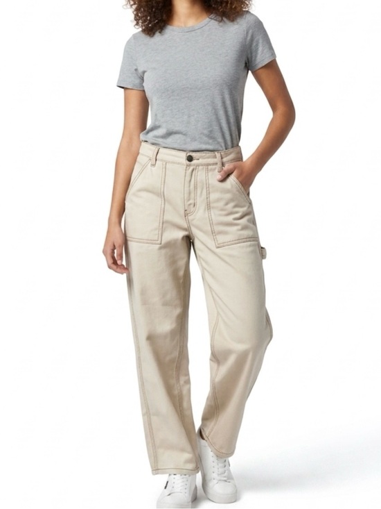 Simple Society Denim - High-Rise Carpenter Jeans in Light Beige/Tan Preppy in Size 5/27 Wide Leg
